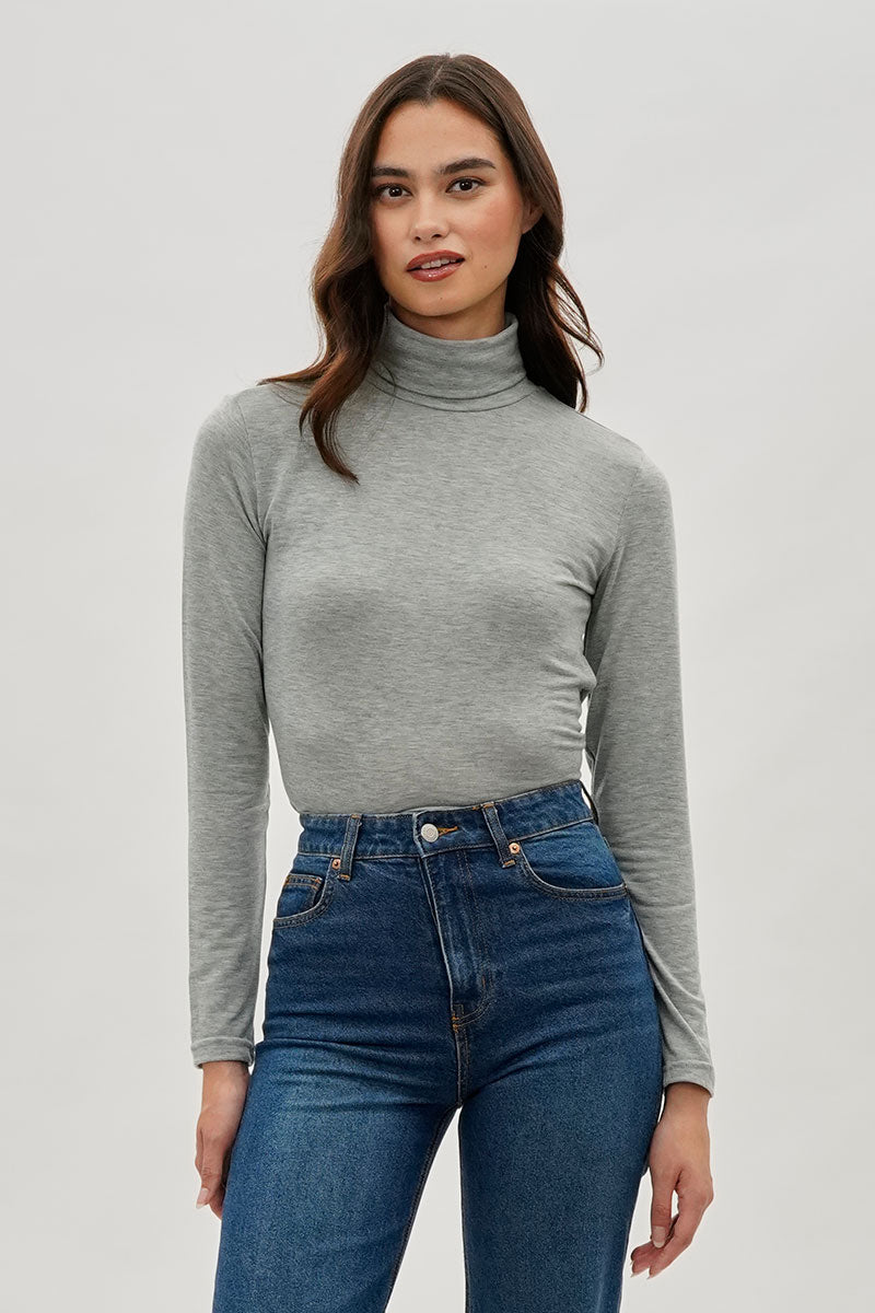 Magazine Cinched Side Turtleneck Long Sleeve Top - Grey - Womens Long Sleeve Tops - Fairweather