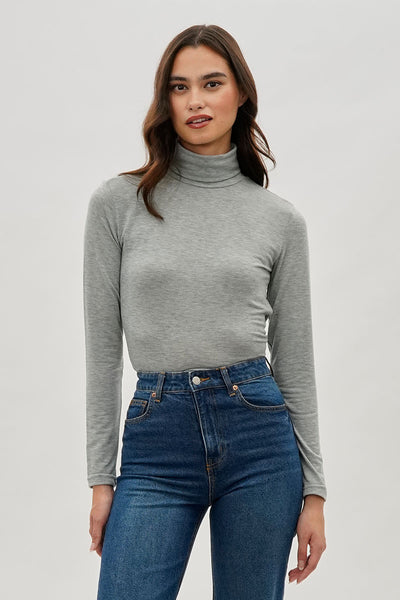 Magazine Cinched Side Turtleneck Long Sleeve Top - Grey - Womens Long Sleeve Tops - Fairweather