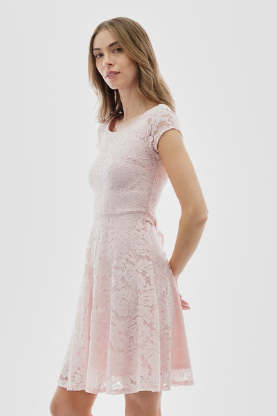 Costa Blanca Floral Lace Cap Sleeve Day Dress - Pink - Womens Day Dresses - Fairweather