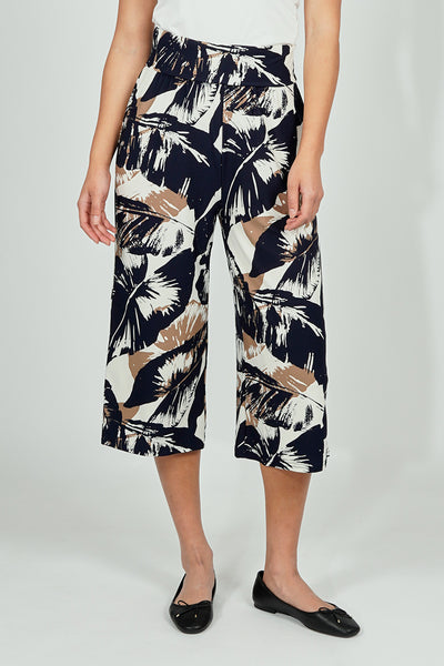 Beechers Brook Leaf Print Fold Over Cropped Pants - Navy - Womens Pants - Fairweather