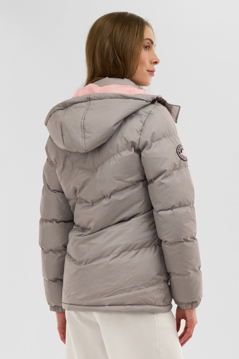 Canada Weather Gear Chevron Bubble Bomber Jacket - Stone - Womens Bomber Jackets - Fairweather