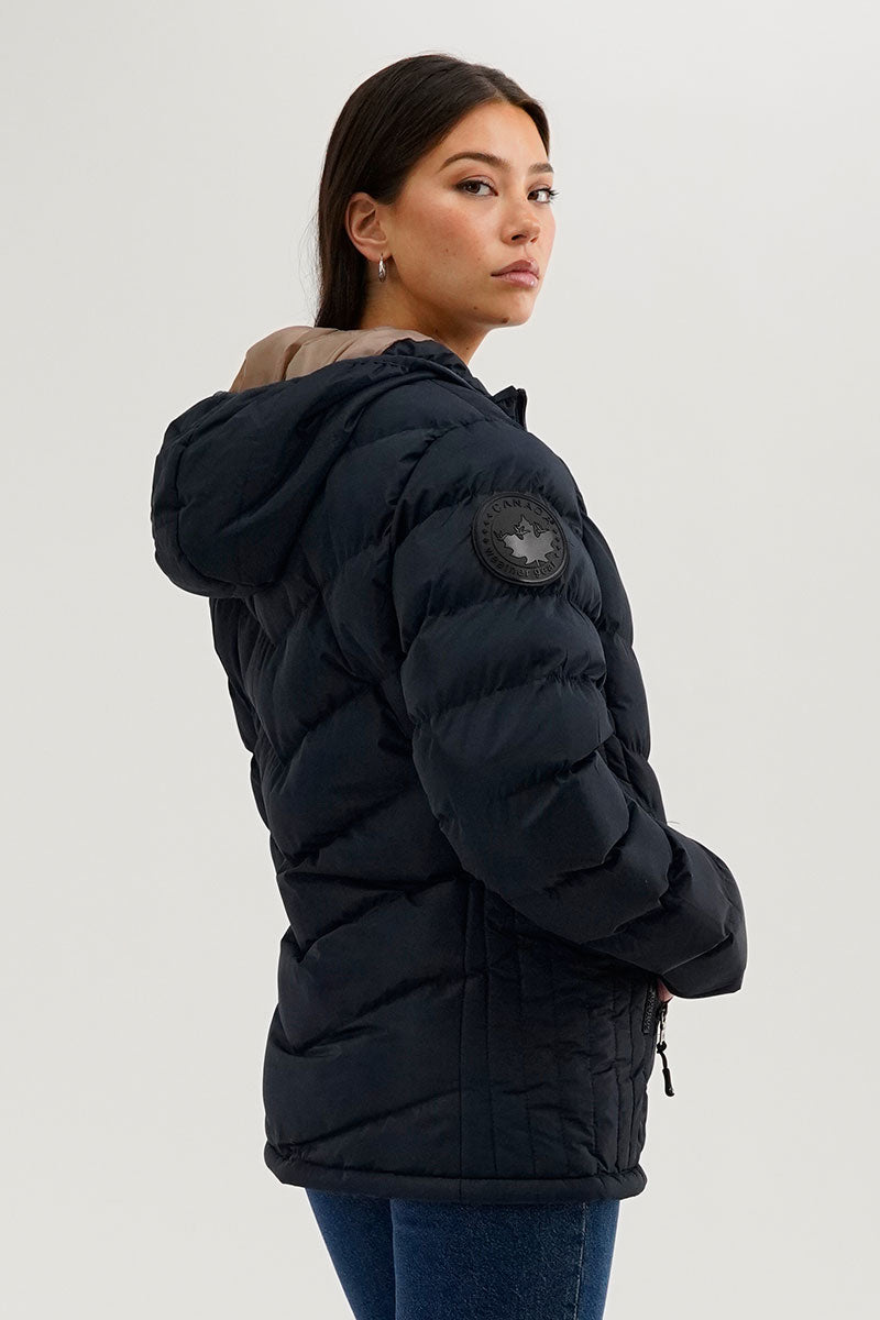 Canada Weather Gear Chevron Quilted Bomber Jacket - Navy - Womens Bomber Jackets - Fairweather