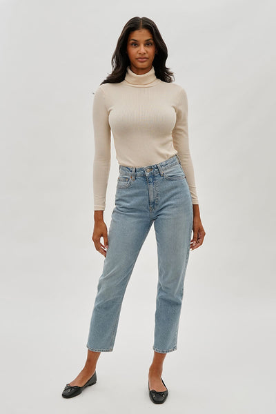 Magazine Ribbed Turtleneck Pullover Sweater - Cream - Womens Tees & Tank Tops - Fairweather