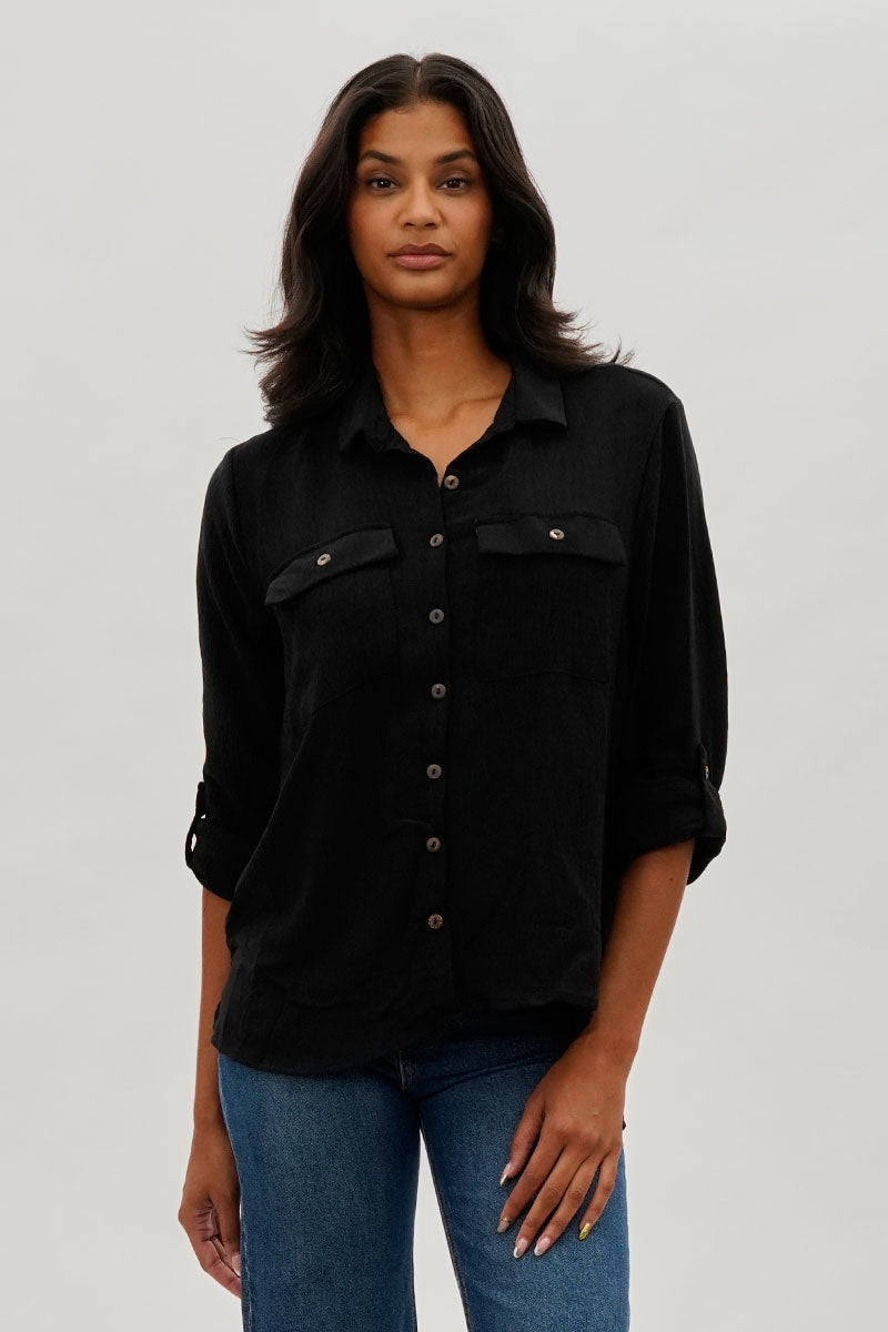 Stylexchange Vintage Button Up Utility Shirt - Black - Womens Shirts & Blouses - Fairweather