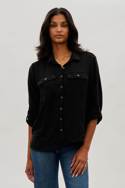 Stylexchange Vintage Button Up Utility Shirt - Black - Womens Shirts & Blouses - Fairweather