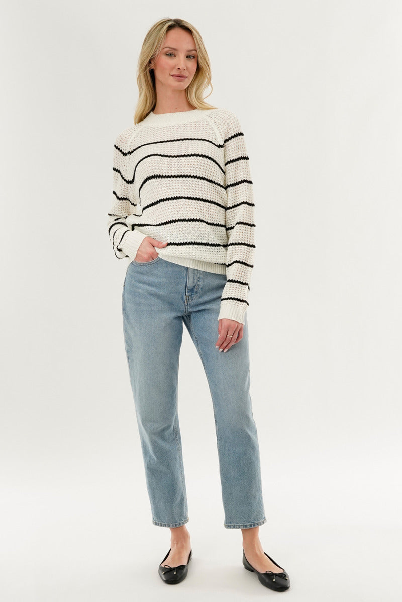 International INC Company Striped Knit Crewneck Pullover Sweater - White - Womens Pullover Sweaters - Fairweather