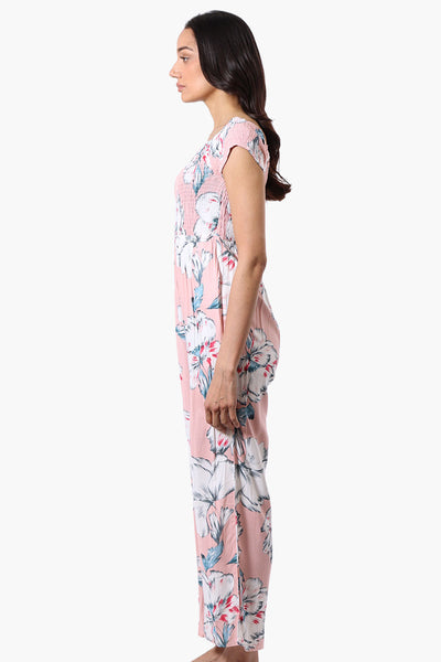 International INC Company Floral Smocked Square Neck Jumpsuit - Pink - Womens Jumpsuits & Rompers - Fairweather