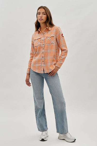 Canada Weather Gear Plaid Button Up Shirt - Peach - Womens Shirts & Blouses - Fairweather