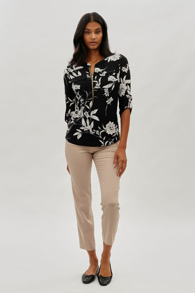 Beechers Brook Floral Half Zip Blouse - Black - Womens Shirts & Blouses - Fairweather