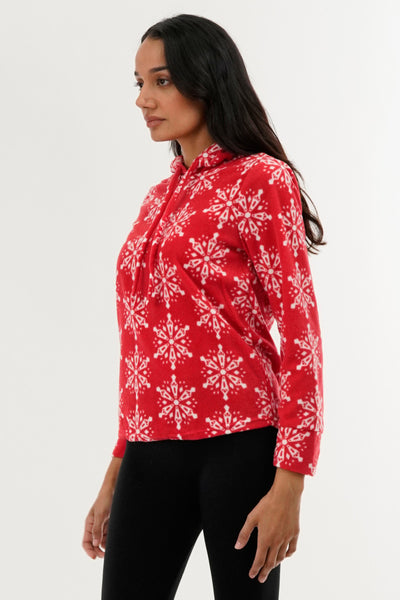 Canada Weather Gear Festive Print Hooded Pajama Top - Red - Womens Pajamas - Fairweather