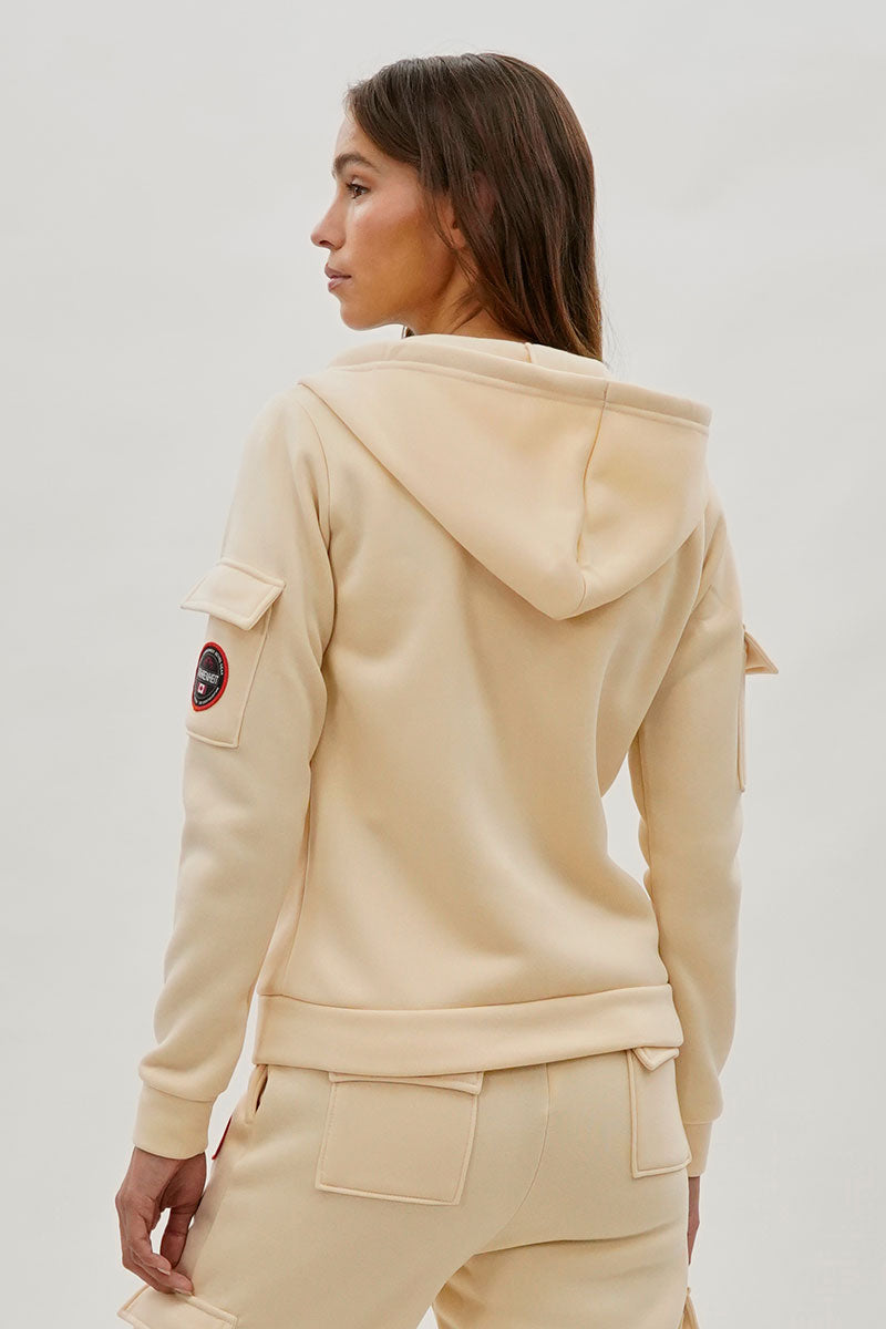Sweat à capuche zippé Fahrenheit avec poche utilitaire - Crème