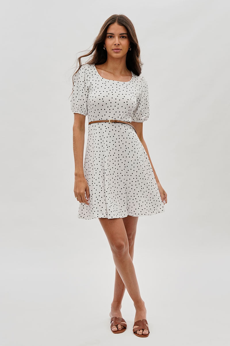 Costa Blanca Polka Dot Print Square Neck Day Dress - White - Womens Day Dresses - Fairweather