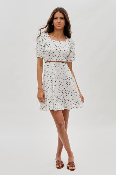 Costa Blanca Polka Dot Print Square Neck Day Dress - White - Womens Day Dresses - Fairweather