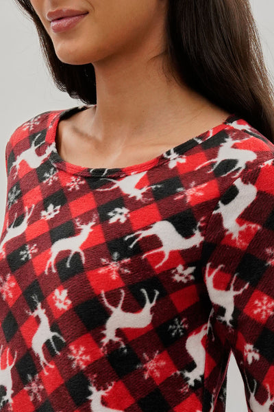 Canada Weather Gear Festive Print Crewneck Pajama Top - Red - Womens Pajamas - Fairweather