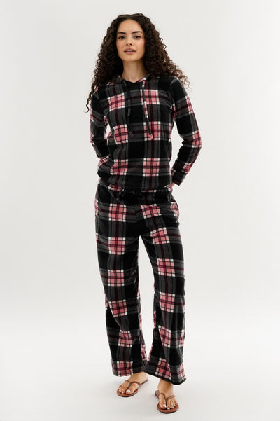 Canada Weather Gear Plaid Hooded Pajama Top - Black