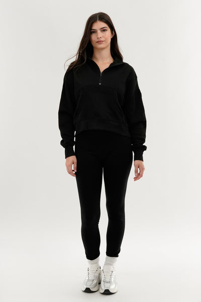 Fahrenheit Half Zip Cropped Sweatshirt - Black - Womens Hoodies & Sweatshirts - Fairweather