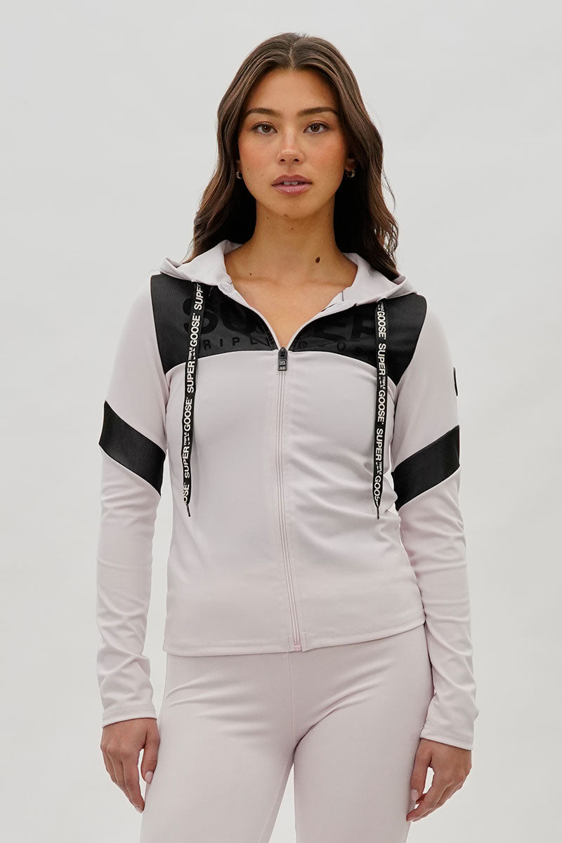 Super Triple Goose Zip Up Mesh Detail Hoodie - Blush - Womens Hoodies & Sweatshirts - Fairweather