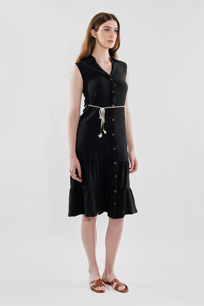Stylexchange Rope Belted Button Down Day Dress - Black - Womens Day Dresses - Fairweather