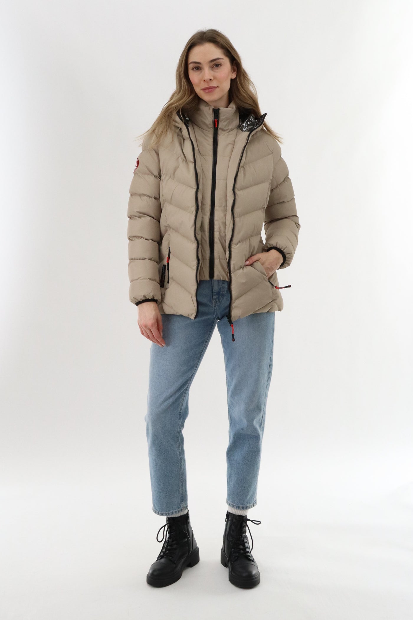 Canada Weather Gear Quilted Puffer Double Zip Bomber Jacket - Beige - Womens Bomber Jackets - Fairweather