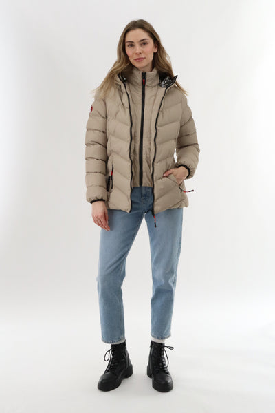 Canada Weather Gear Quilted Puffer Double Zip Bomber Jacket - Beige - Womens Bomber Jackets - Fairweather