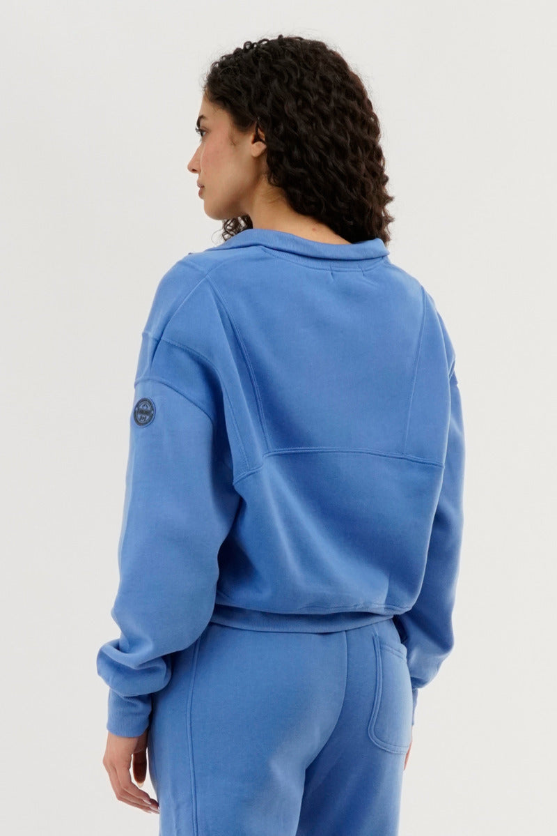 Fahrenheit Half Zip Cropped Sweatshirt - Blue - Womens Hoodies & Sweatshirts - Fairweather