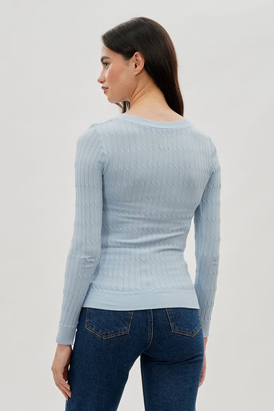 International INC Company Ribbed V-Neck Long Sleeve Top - Blue - Womens Long Sleeve Tops - Fairweather