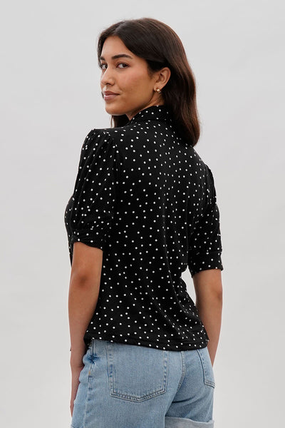 International INC Company Polka Dot Puffer Sleeve Blouse - Black - Womens Shirts & Blouses - Fairweather