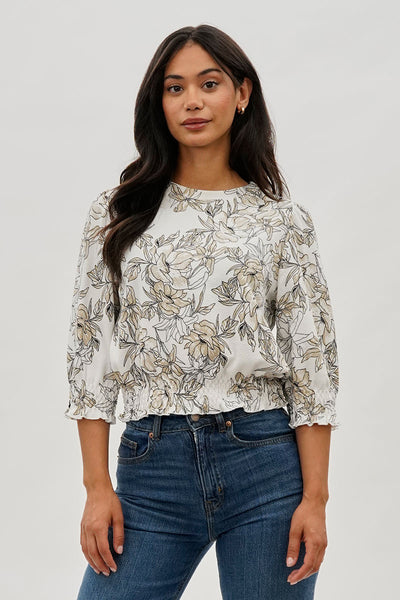 Runaway Bay Floral Smocked Hem Blouse - White - Womens Shirts & Blouses - Fairweather