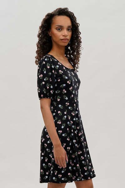 Costa Blanca Floral Square Neck Day Dress - Black - Womens Day Dresses - Fairweather