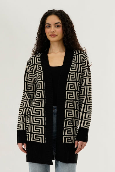 Beechers Brook Long Printed Open Cardigan - Beige - Womens Cardigans - Fairweather