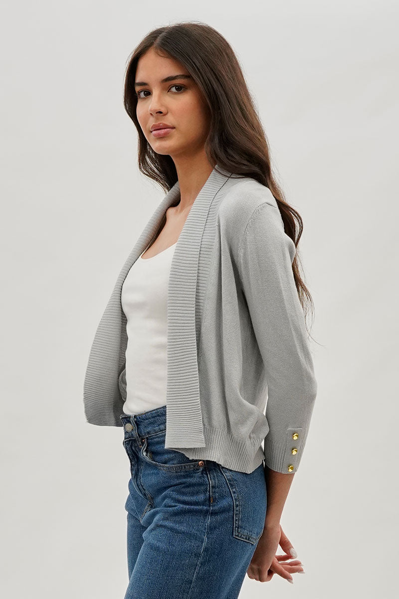 Beechers Brook 3/4 Sleeve Open Shrug Cardigan - Grey - Womens Cardigans - Fairweather