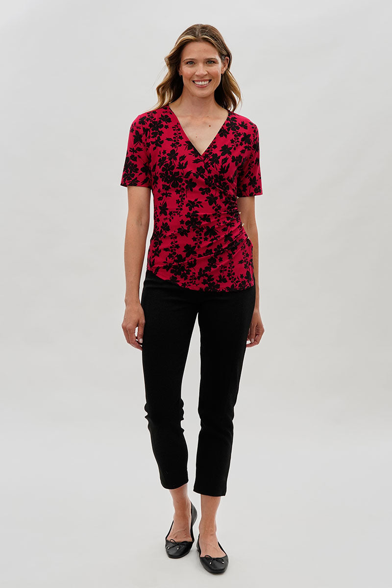 Beechers Brook Floral V-Neck Blouse - Red - Womens Shirts & Blouses - Fairweather