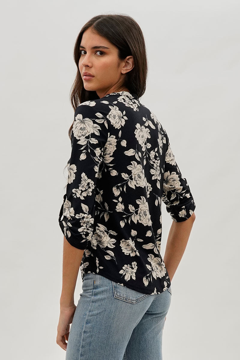 International INC Company Floral 1/4 Zip Blouse - Black - Womens Shirts & Blouses - Fairweather