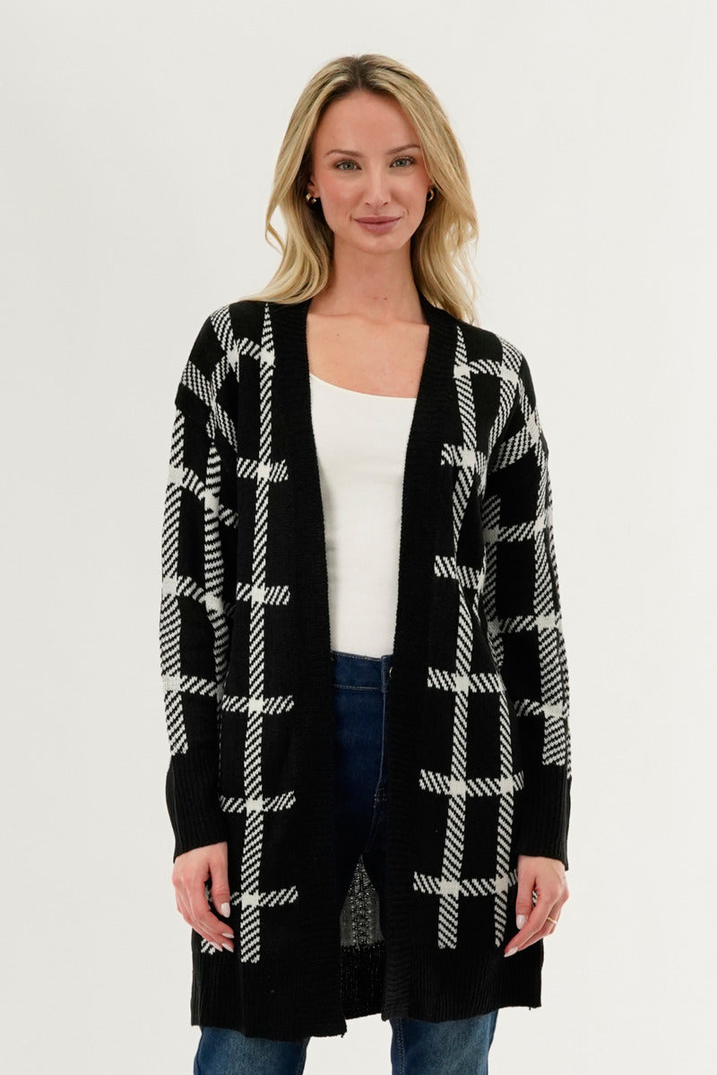 Canada Weather Gear Plaid Fold Over Wrap Cardigan - Black - Womens Cardigans - Fairweather