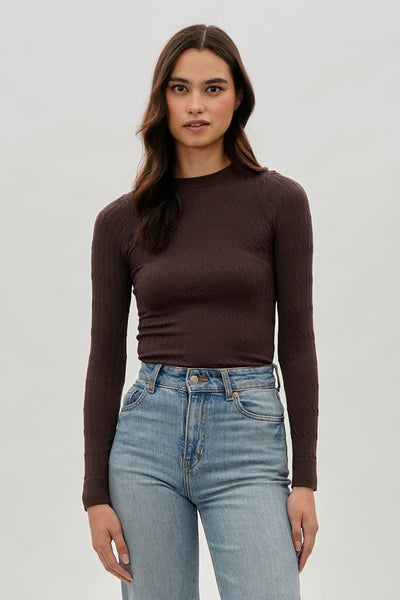 International INC Company Ribbed Crewneck Long Sleeve Top - Brown - Womens Long Sleeve Tops - Fairweather