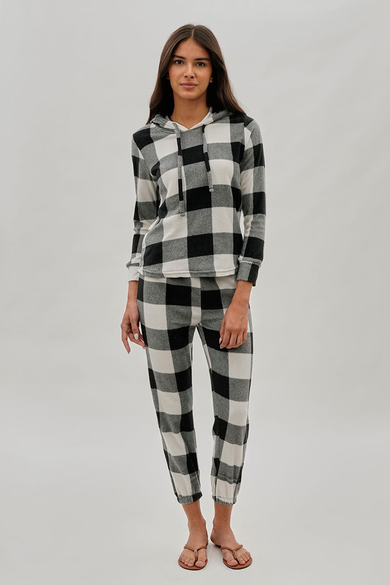Canada Weather Gear Plaid Hooded Pajama Top - White - Womens Pajamas - Fairweather