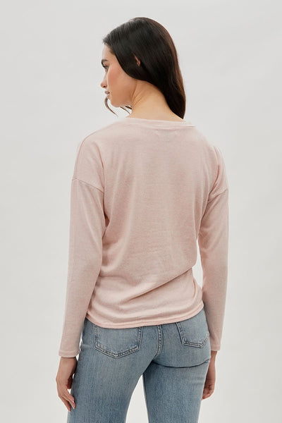Fahrenheit Front Twist Drop Shoulder Long Sleeve Top - Blush - Womens Long Sleeve Tops - Fairweather