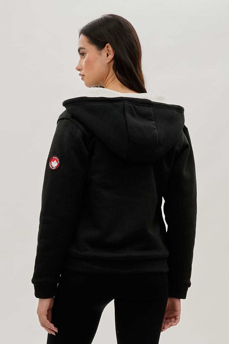 Canada Weather Gear Sherpa Lined Zip Up Lightweight Jacket - Black - Womens Lightweight Jackets - Fairweather