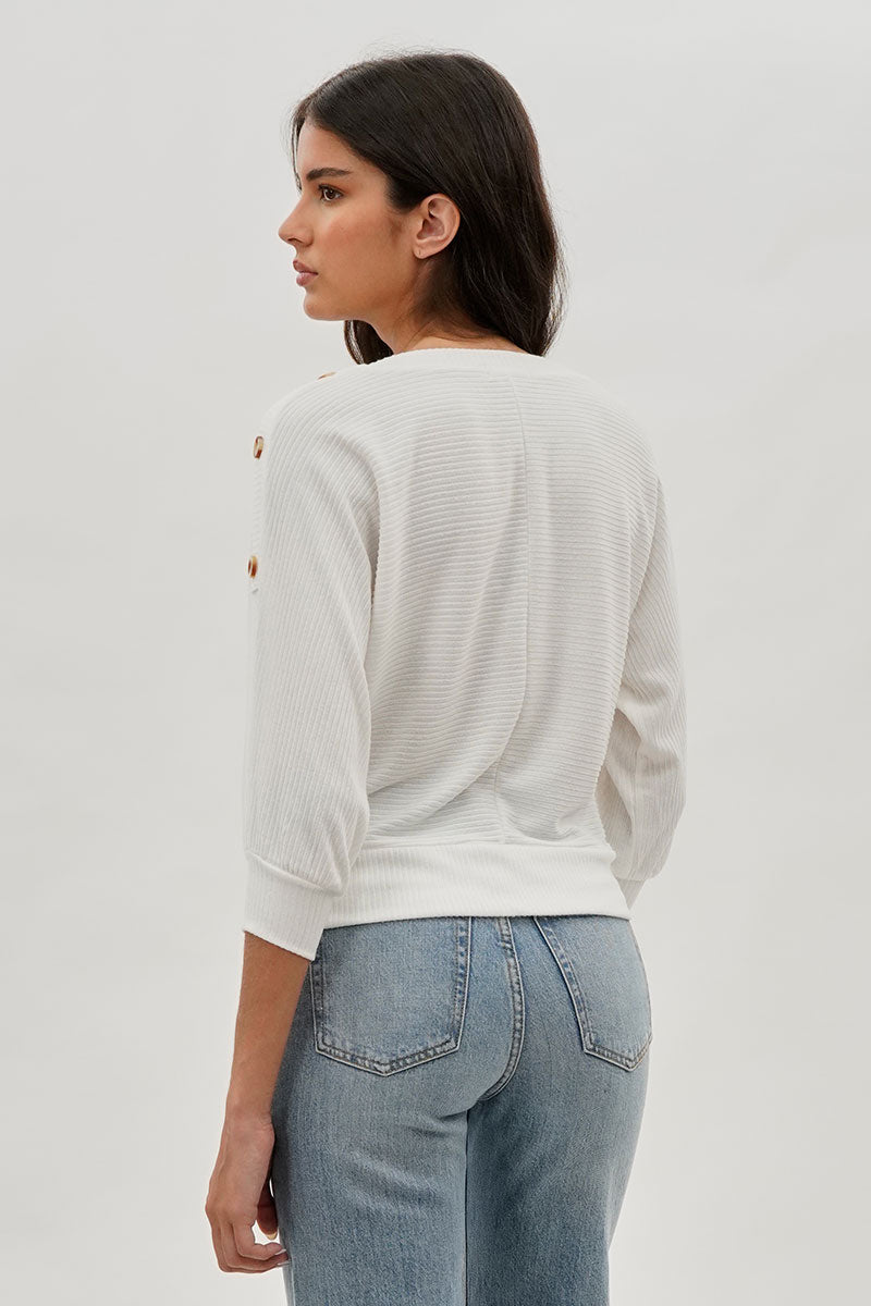 International INC Company Ribbed Button Detail Pullover Sweater - White - Womens Pullover Sweaters - Fairweather