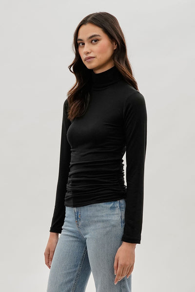 Magazine Cinched Side Turtleneck Long Sleeve Top - Black - Womens Long Sleeve Tops - Fairweather