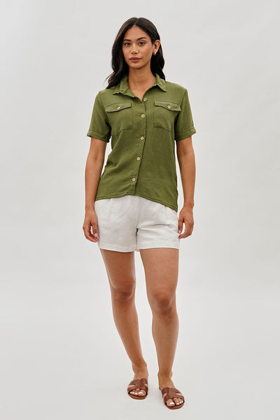 Stylexchange Vintage Button Down Short Sleeve Shirt - Green - Womens Shirts & Blouses - Fairweather