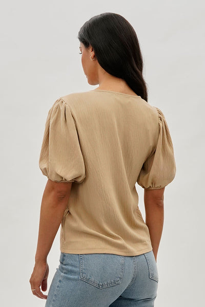 Stylexchange Vintage Puff Sleeve V-Neck Blouse - Beige - Womens Shirts & Blouses - Fairweather