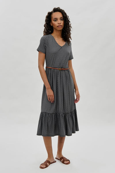 International INC Company Belted Short Sleeve Midi Dress - Black - Womens Midi Dresses - Fairweather