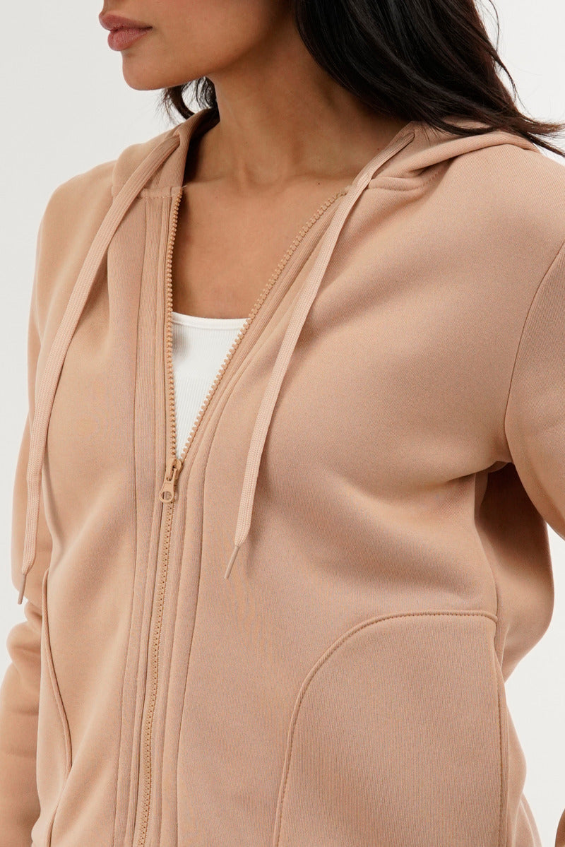 Fahrenheit Classic Zip Up Hoodie - Beige - Womens Hoodies & Sweatshirts - Fairweather