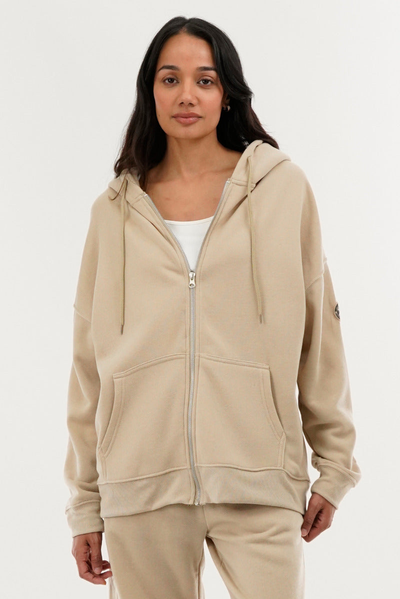 Fahrenheit Zip Up Drop Shoulder Hoodie - Cream - Womens Hoodies & Sweatshirts - Fairweather