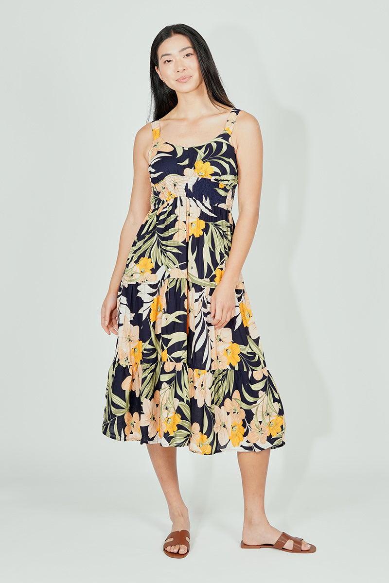 Limite Floral Smocked Waist Maxi Dress - Navy - Womens Maxi Dresses - Fairweather