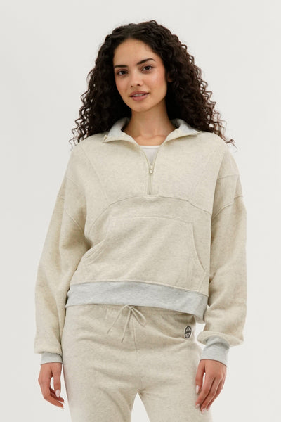 Fahrenheit Half Zip Cropped Sweatshirt - Cream - Womens Hoodies & Sweatshirts - Fairweather
