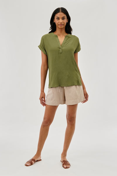 Stylexchange Vintage V-Neck Short Sleeve Blouse - Olive - Womens Shirts & Blouses - Fairweather