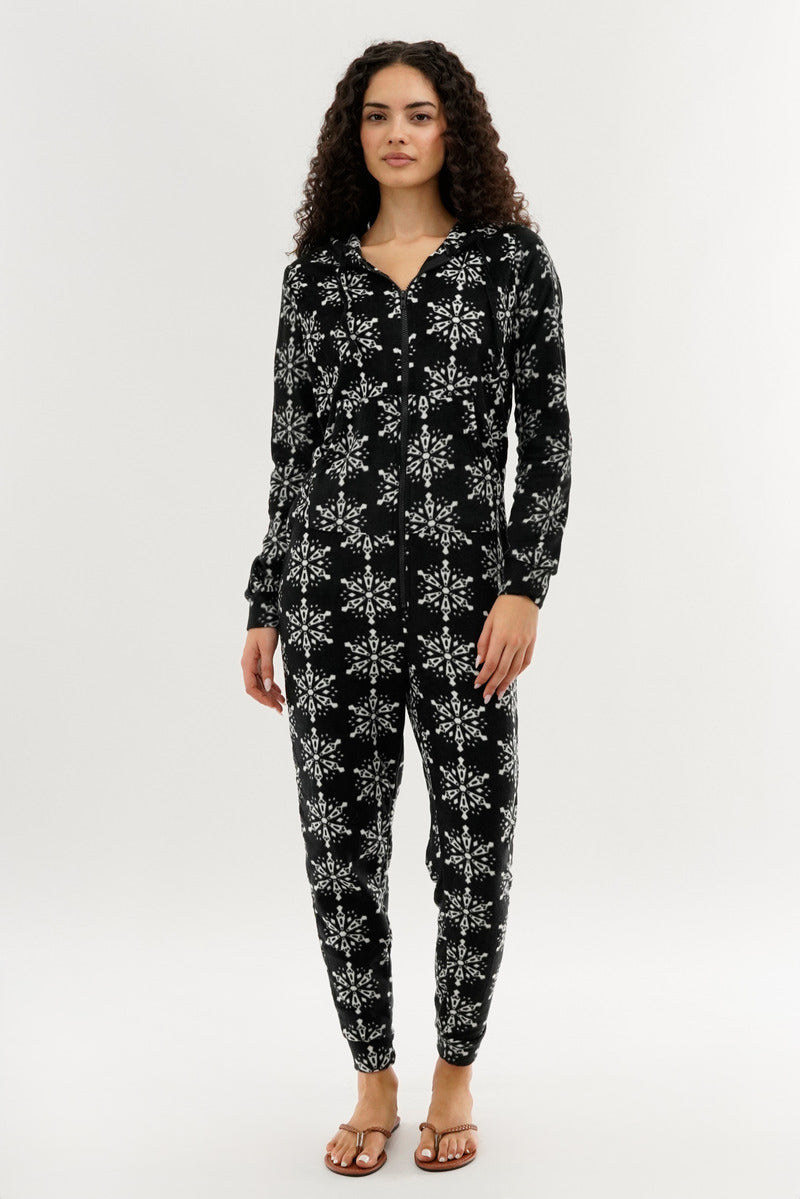 Canada Weather Gear Festive Print Fleece Onesie - Black