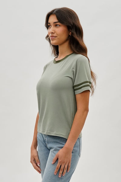 Stylexchange Vintage Striped Ringer Tee - Olive